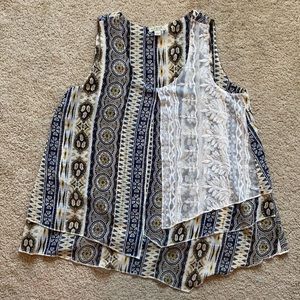 One World layered sheer Lacey top LARGE